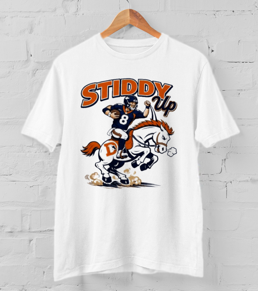Jarrett Stidham Denver Broncos Stiddy Up Horseback Touchdown T-Shirt