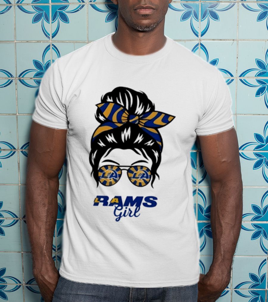 Rams Girl Messy Bun Sunglasses T-Shirt
