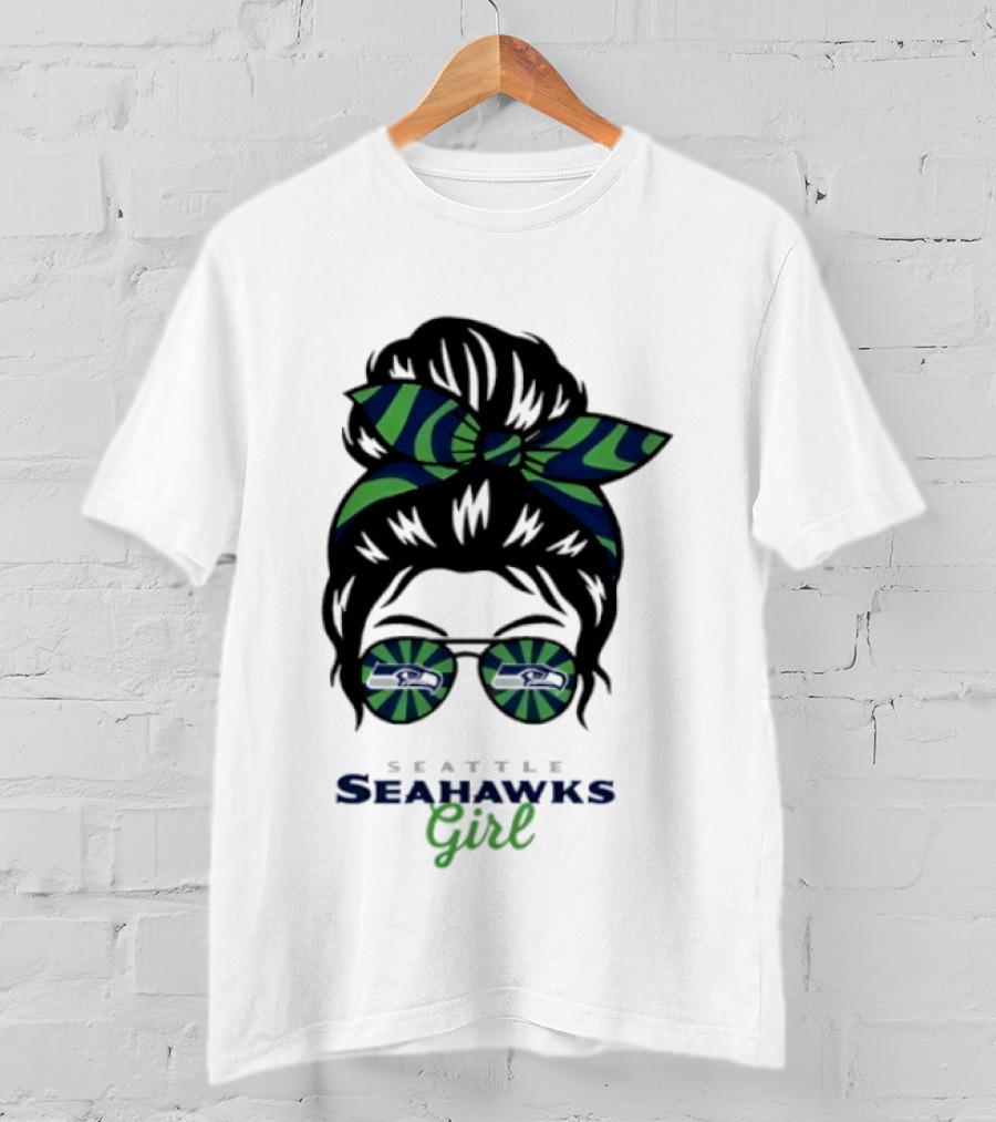 Seattle Seahawks Girl Messy Bun Glasses Team Spirit Fan Gear T-Shirt