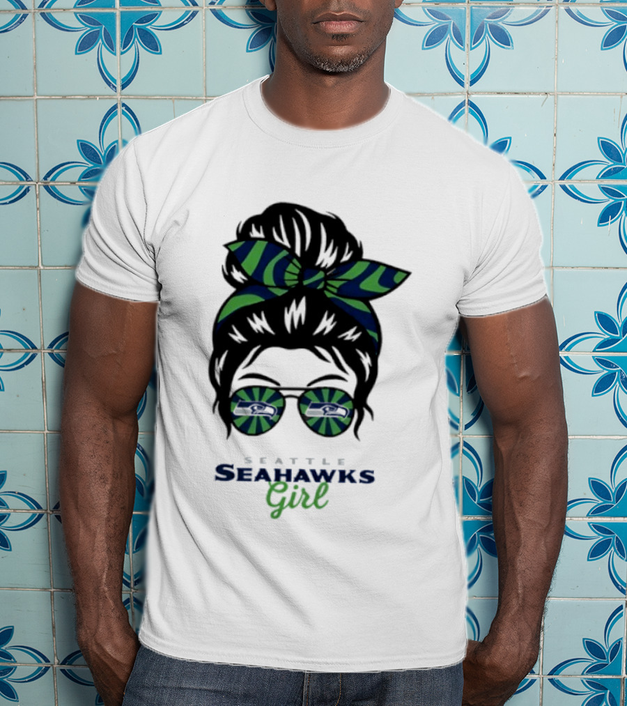 Seattle Seahawks Girl Messy Bun Glasses Team Spirit Fan Gear T-Shirt