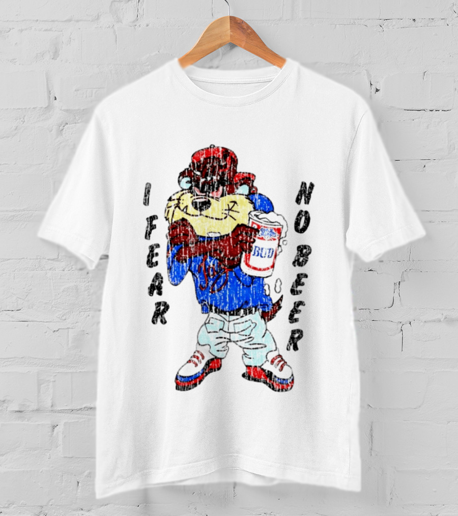 Taz I Fear No Bud Beer Cartoon Character Holding Beverage T-Shirt