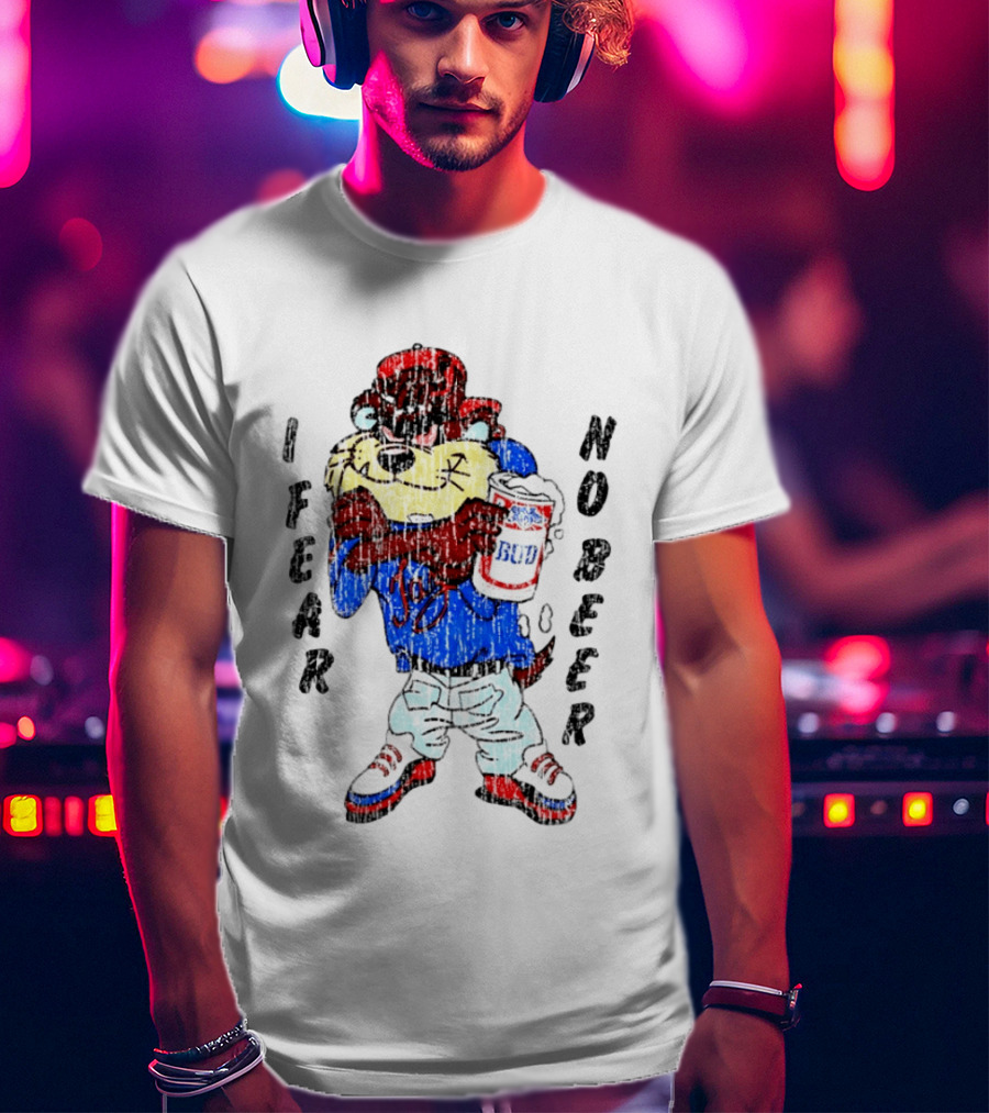 Taz I Fear No Bud Beer Cartoon Character Holding Beverage T-Shirt