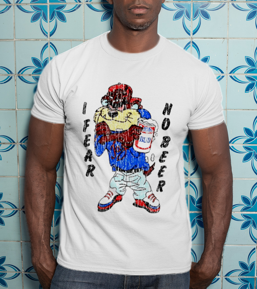 Taz I Fear No Bud Beer Cartoon Character Holding Beverage T-Shirt