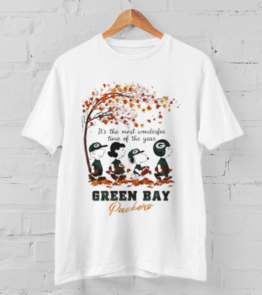 Green Bay Packers Snoopy Peanuts Fall Autumn Football It's The Most Wonderful Time Of The Year T-Shirt