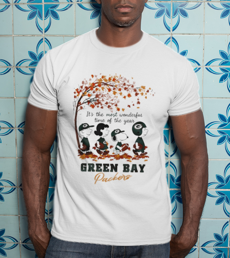 Green Bay Packers Snoopy Peanuts Fall Autumn Football It's The Most Wonderful Time Of The Year T-Shirt