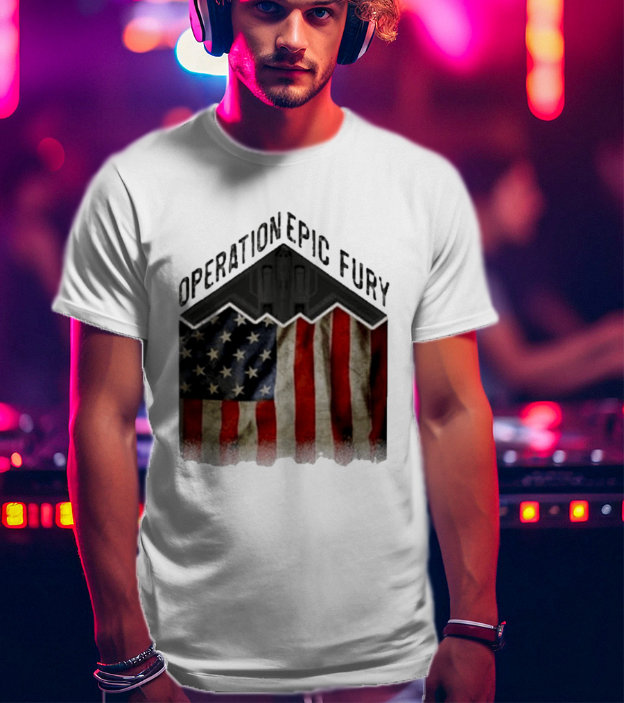 Operation Epic Fury USA American Flag Military Stealth Bomber T-Shirt