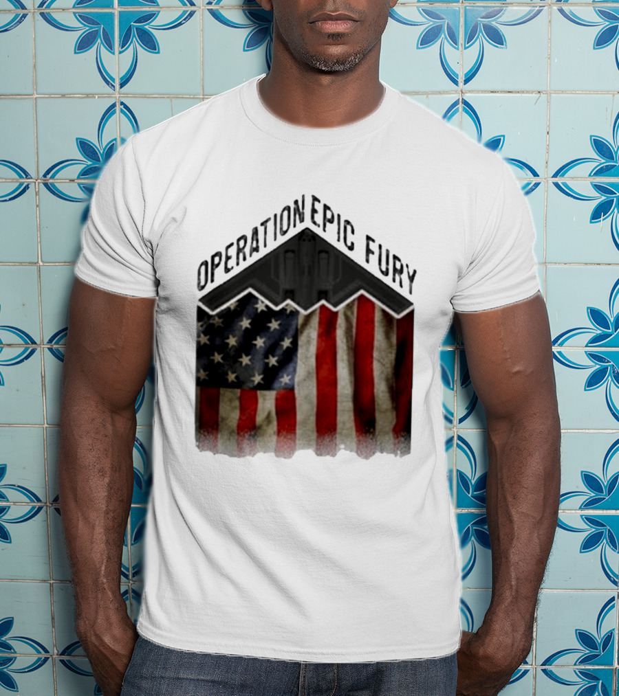 Operation Epic Fury USA American Flag Military Stealth Bomber T-Shirt