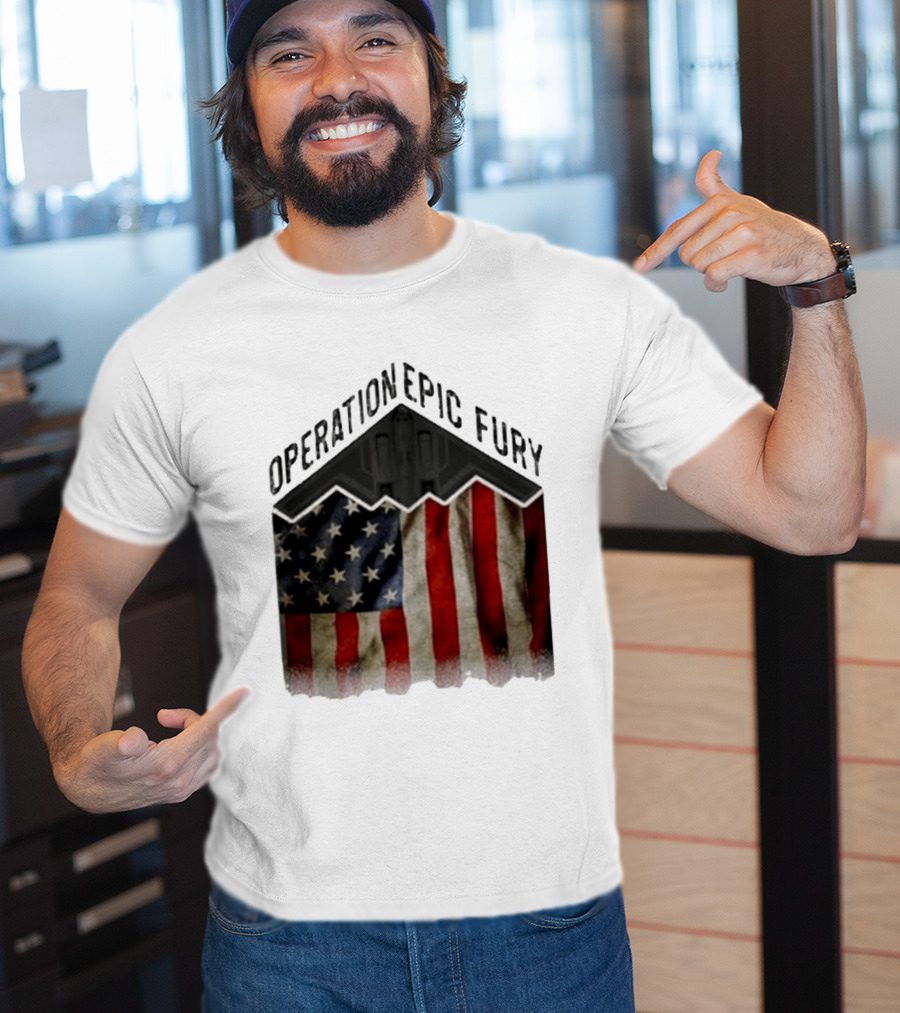 Operation Epic Fury USA American Flag Military Stealth Bomber T-Shirt