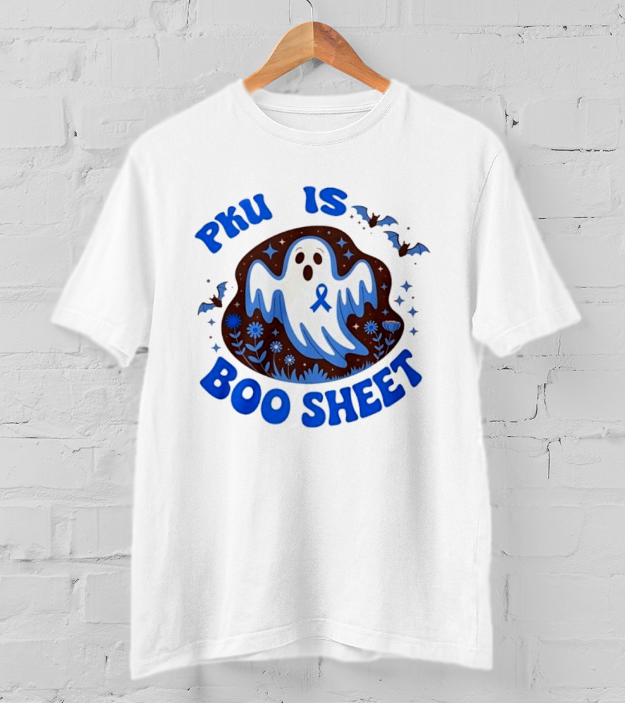 PKU Is Boo Sheet Ghost With Awareness Ribbon And Bats T-Shirt