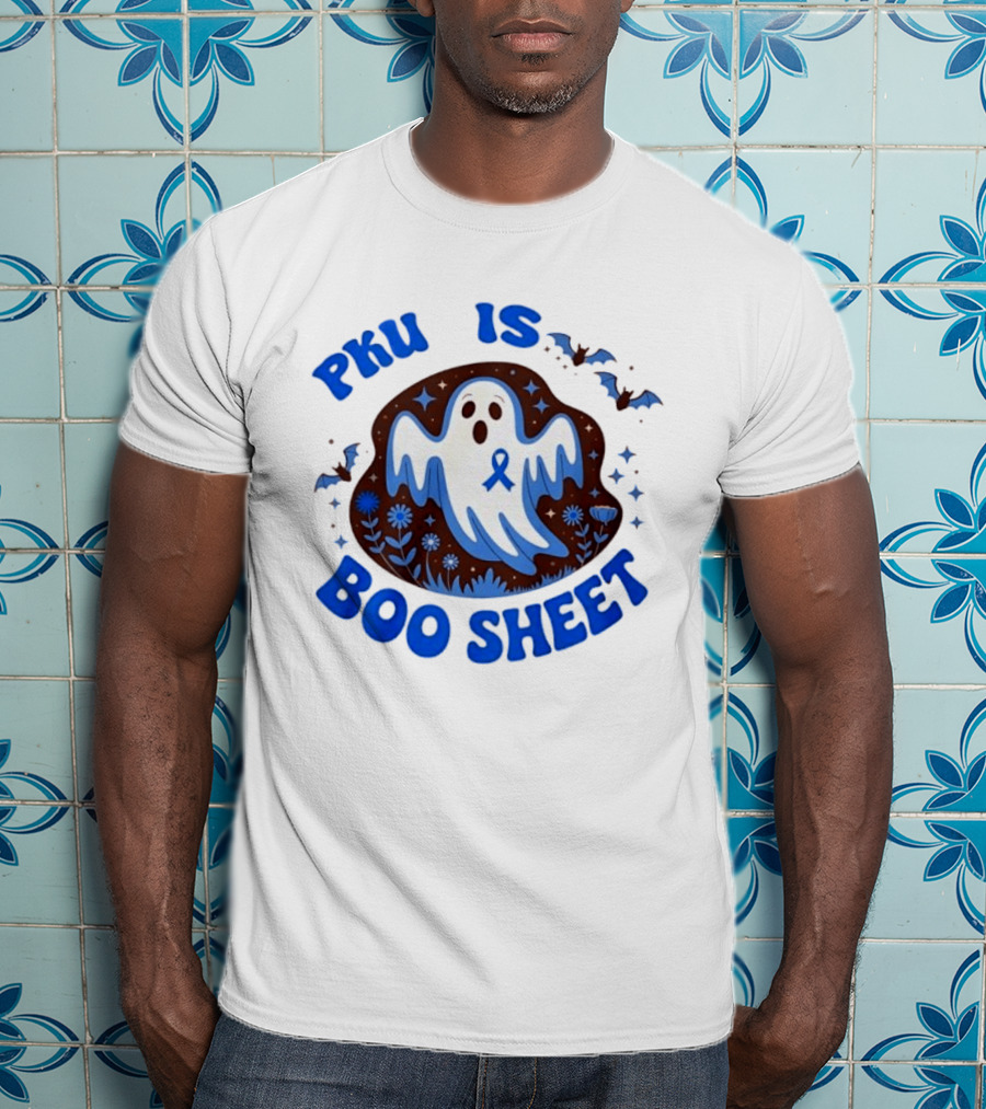 PKU Is Boo Sheet Ghost With Awareness Ribbon And Bats T-Shirt