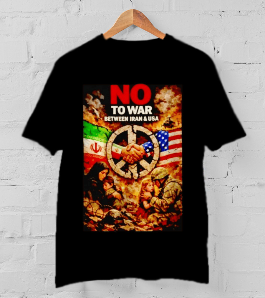 No War Between Iran USA Peace Sign Flag Handshake Unity T-Shirt