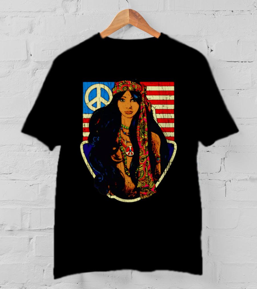 Peace Is Natural 1969 Bohemian Hippie Woman American Flag T-Shirt
