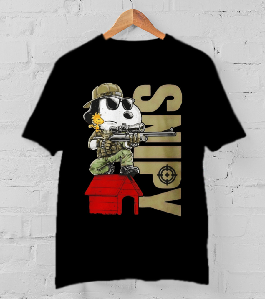 Snoopy Sniper Woodstock Camouflage Doghouse Target T-Shirt