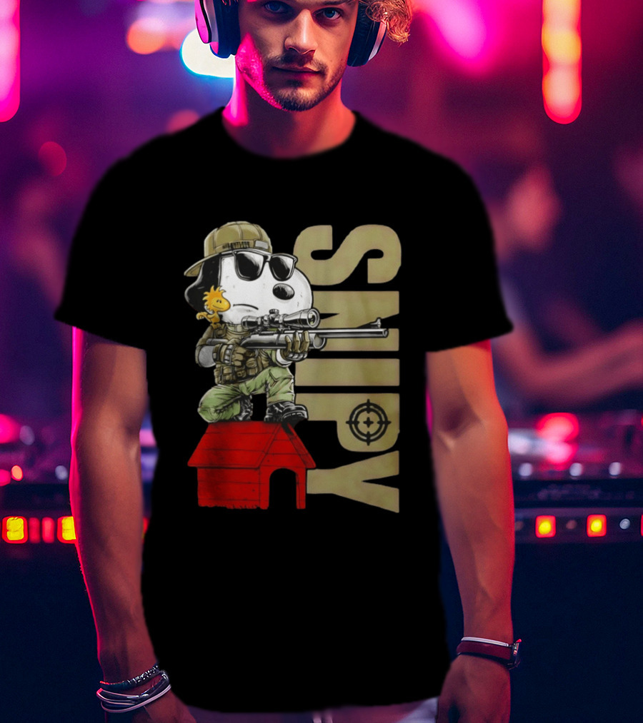 Snoopy Sniper Woodstock Camouflage Doghouse Target T-Shirt