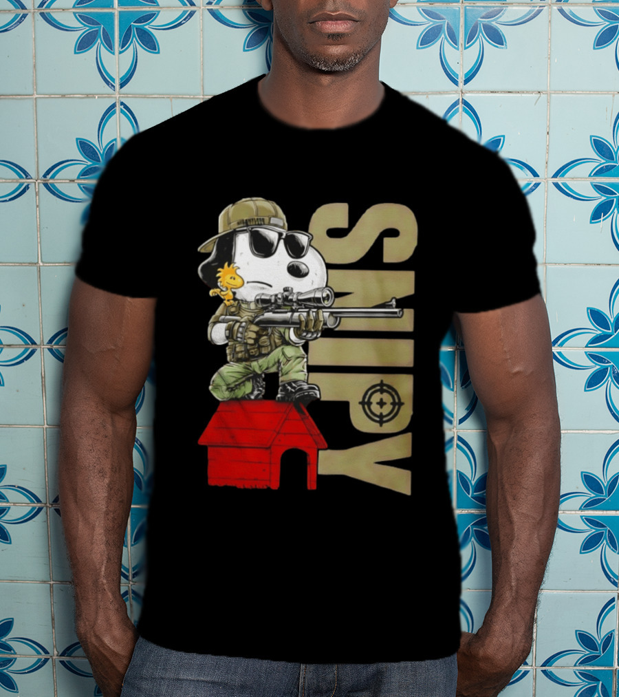 Snoopy Sniper Woodstock Camouflage Doghouse Target T-Shirt