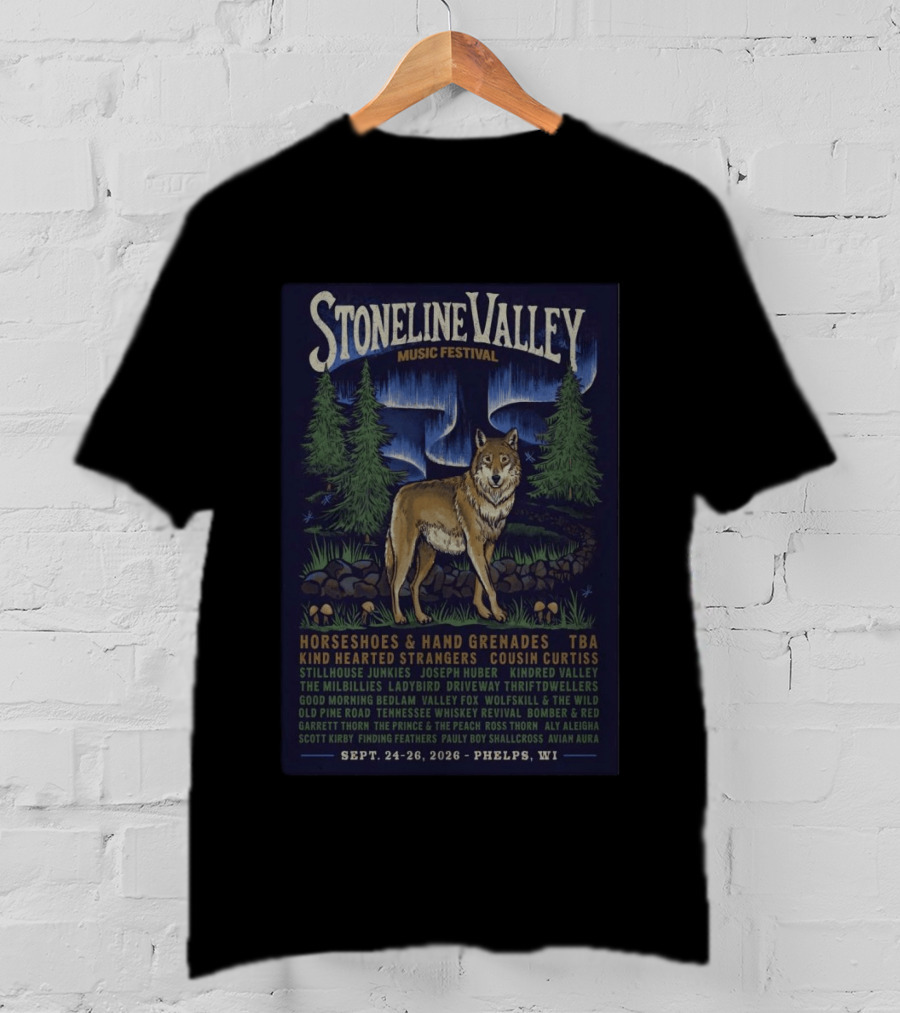 Stoneline Valley Music Festival Sept 24 26 2026 Phelps WI Horseshoes Hand Grenades Kind Hearted Strangers Cousin Curtiss T-Shirt