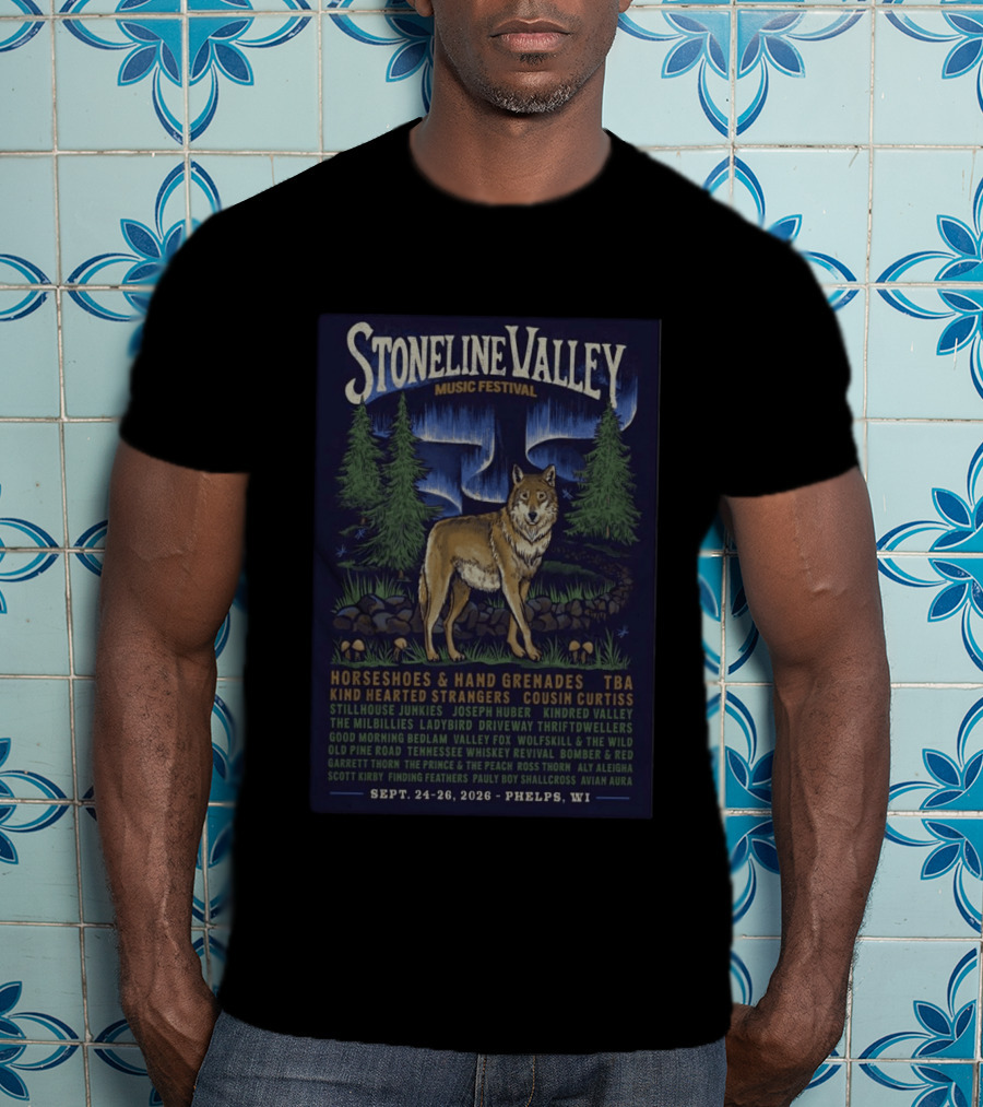 Stoneline Valley Music Festival Sept 24 26 2026 Phelps WI Horseshoes Hand Grenades Kind Hearted Strangers Cousin Curtiss T-Shirt