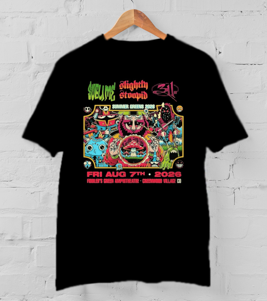 Sublime Slightly Stoopid 311 Summer Greens Fiddler's Green Amphitheatre 2026 Greenwood Village CO August 7th T-Shirt