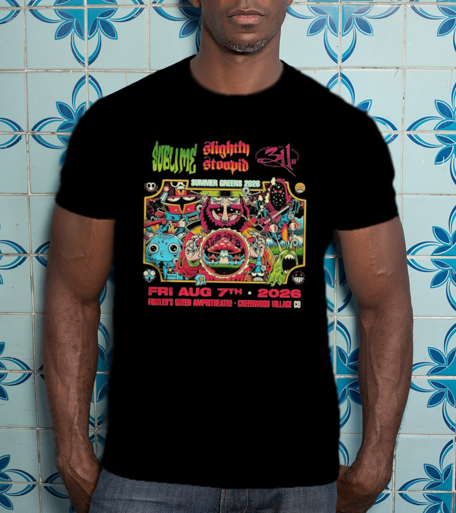 Sublime Slightly Stoopid 311 Summer Greens Fiddler's Green Amphitheatre 2026 Greenwood Village CO August 7th T-Shirt