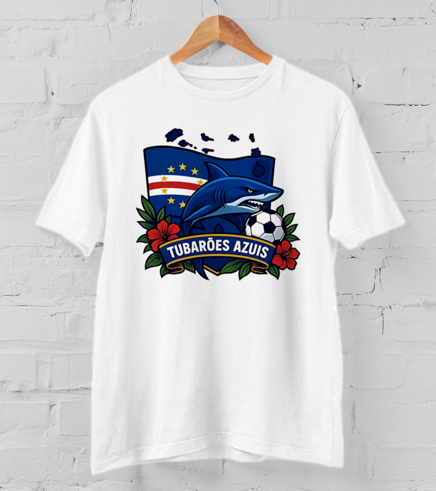 Tubaroes Azuis Cape Verde Football Team Crest With Shark And Soccer Ball T-Shirt