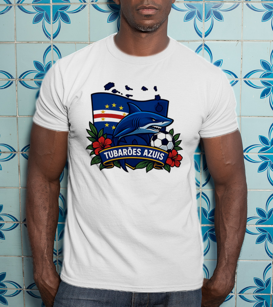 Tubaroes Azuis Cape Verde Football Team Crest With Shark And Soccer Ball T-Shirt