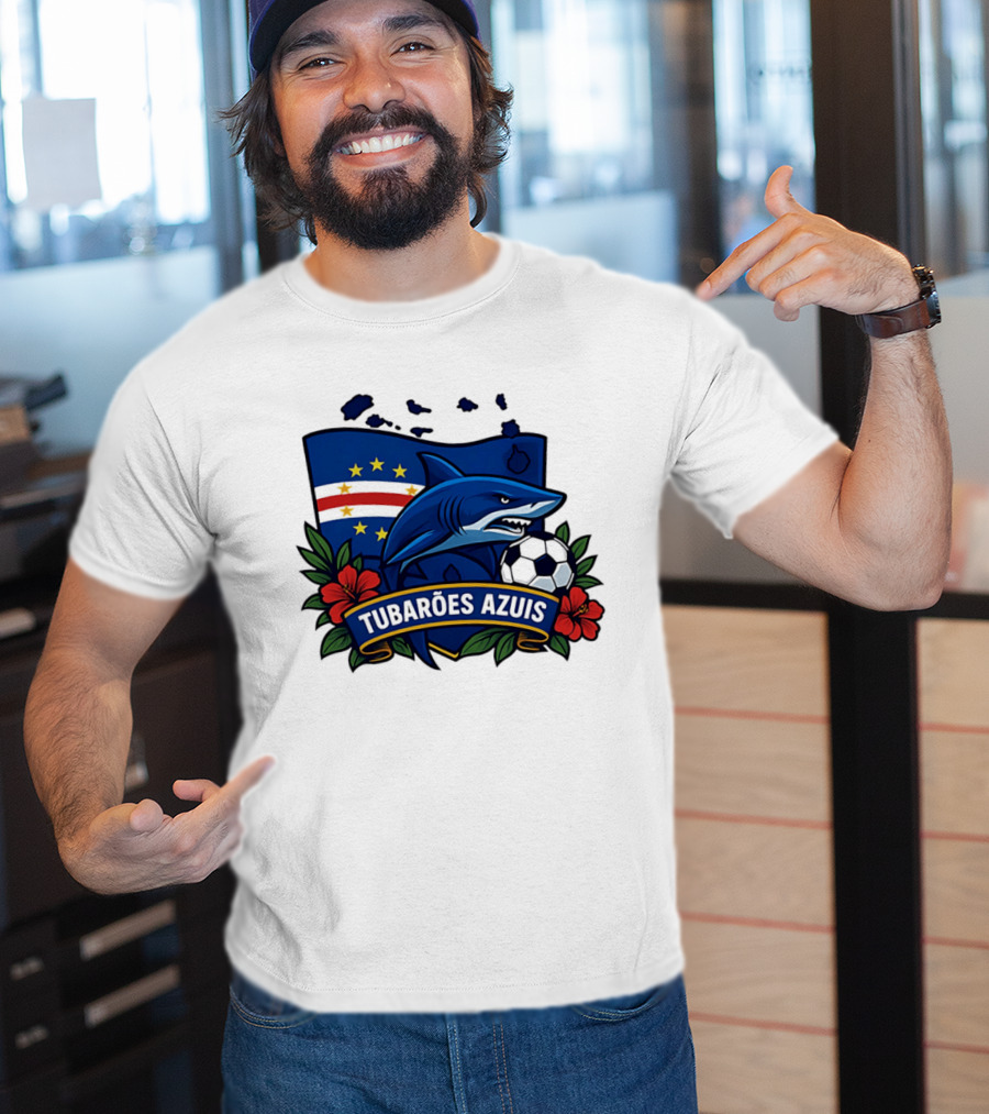 Tubaroes Azuis Cape Verde Football Team Crest With Shark And Soccer Ball T-Shirt
