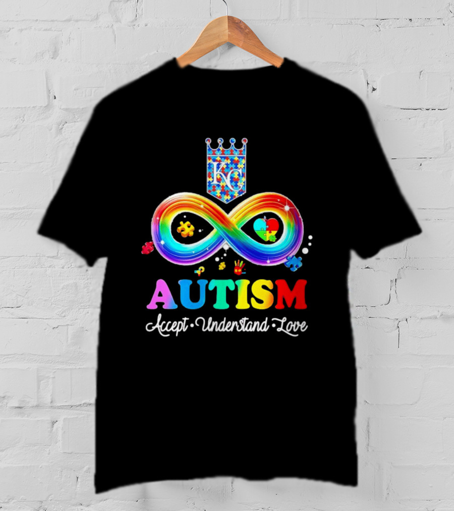 Kansas City Royals KC Autism Accept Understand Love Rainbow Infinity Puzzle Pieces T-Shirt