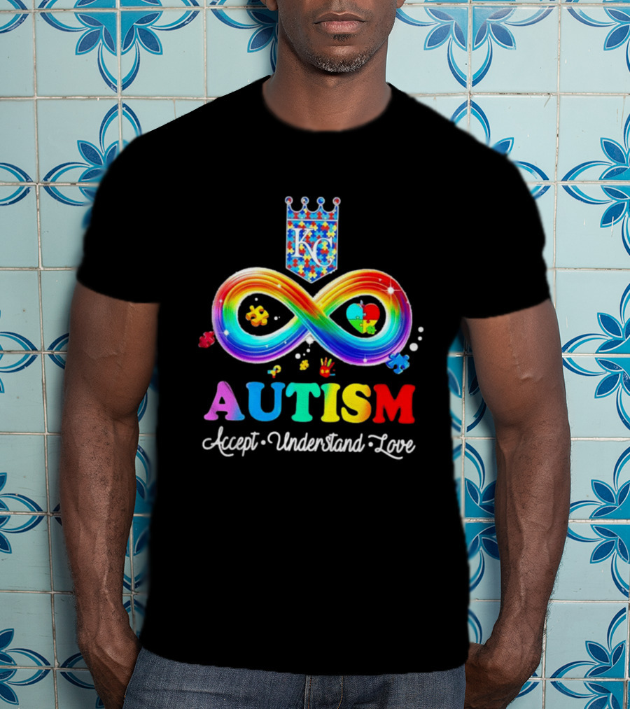 Kansas City Royals KC Autism Accept Understand Love Rainbow Infinity Puzzle Pieces T-Shirt