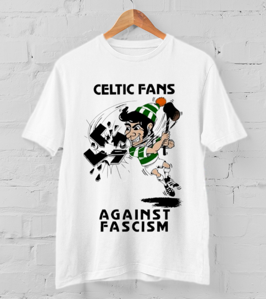 Celtic Fans Against Fascism Irish Character And Broken Swastika T-Shirt