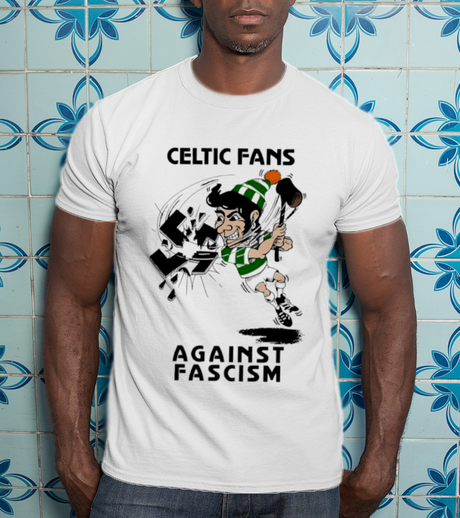 Celtic Fans Against Fascism Irish Character And Broken Swastika T-Shirt