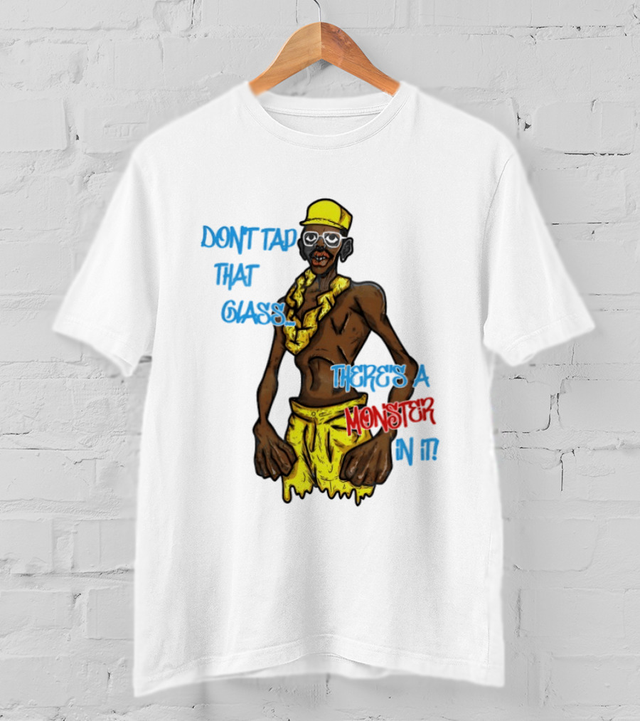 Don't Tap That Glass There's A Monster In It Yellow Outfit Ruffled Collar Sunglasses T-Shirt