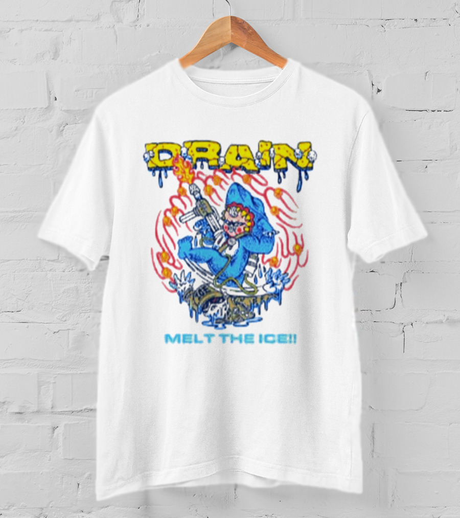 Drain Melt The Ice Hardcore Punk Shark Character With Flames And Machine Gun T-Shirt