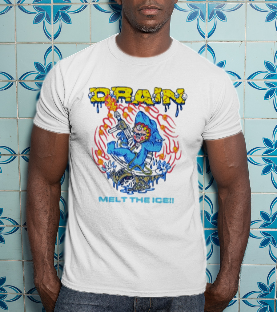 Drain Melt The Ice Hardcore Punk Shark Character With Flames And Machine Gun T-Shirt