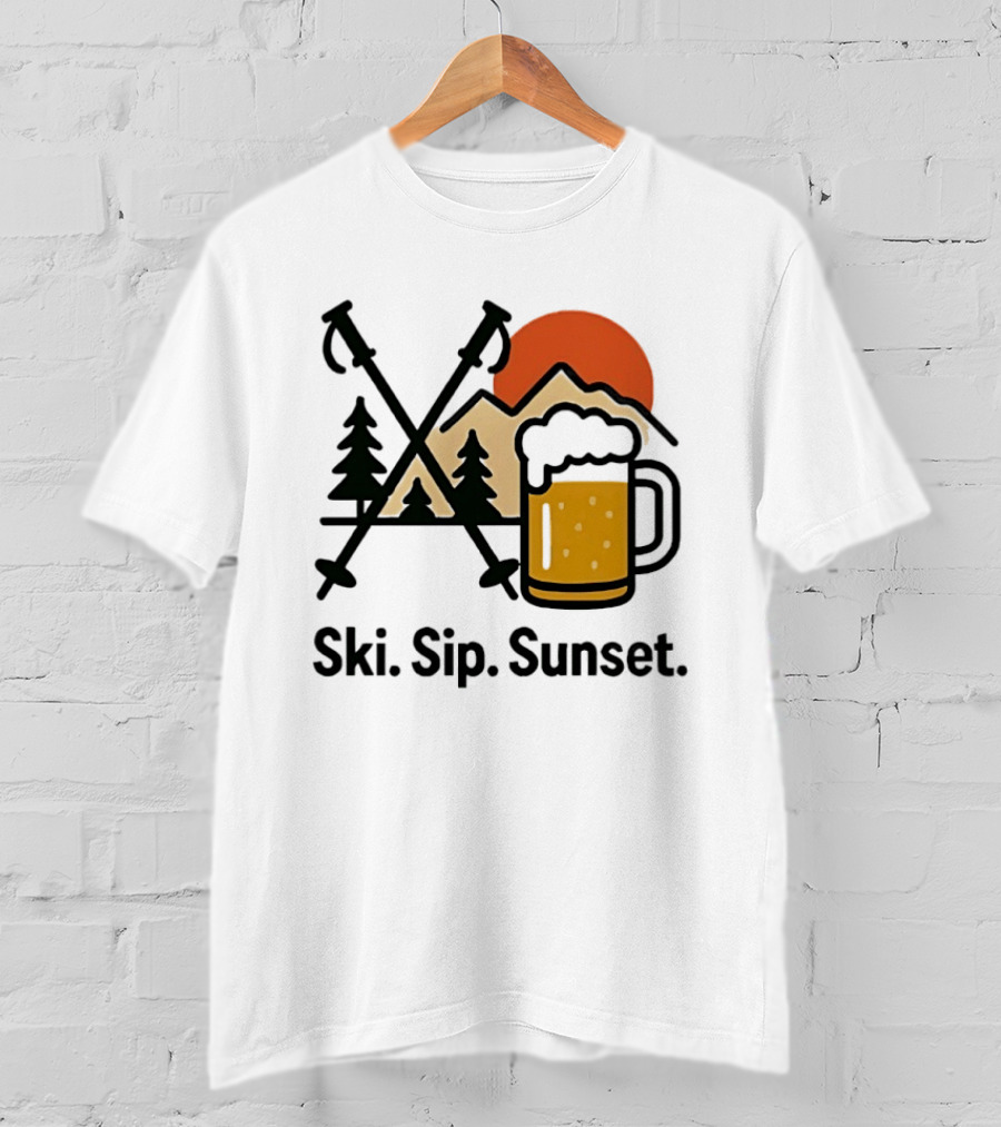 Ski Sip Sunset Mountain Beer Adventure T-Shirt