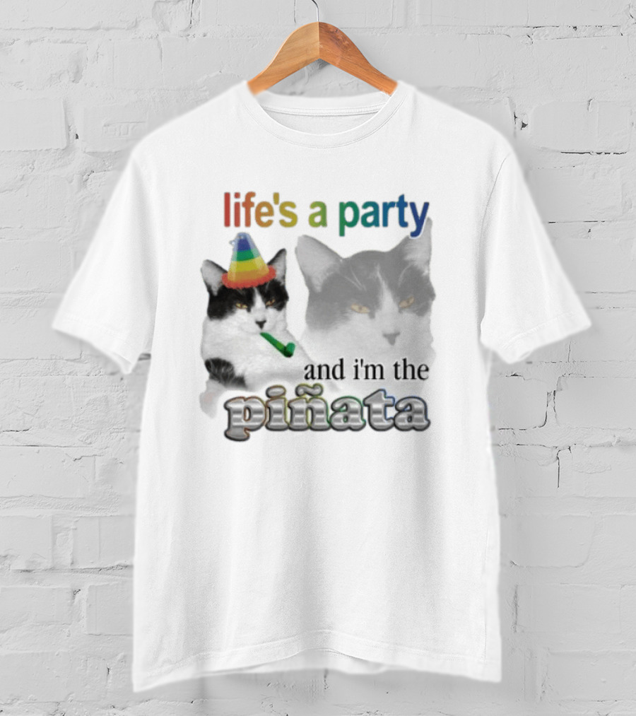 Life's A Party Cat I'm The Piñata Party Hat Humor T-Shirt