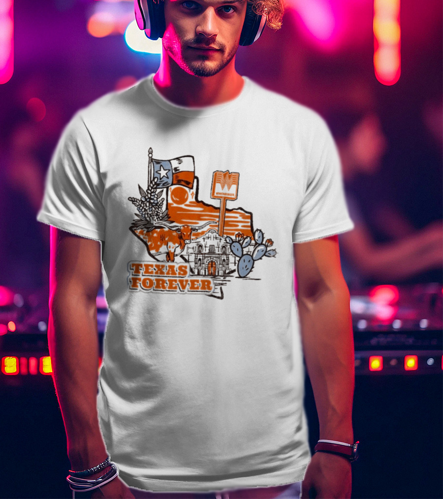 Texas Forever Alamo Whataburger Collaboration With Lone Star Flag And Cactus T-Shirt