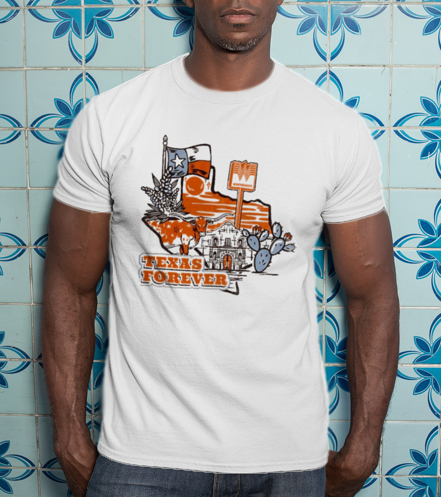 Texas Forever Alamo Whataburger Collaboration With Lone Star Flag And Cactus T-Shirt