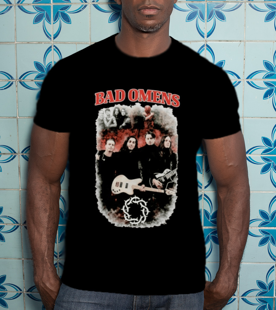 BAD OMENS Band Bootleg Circle Symbol Concert Collage T-Shirt