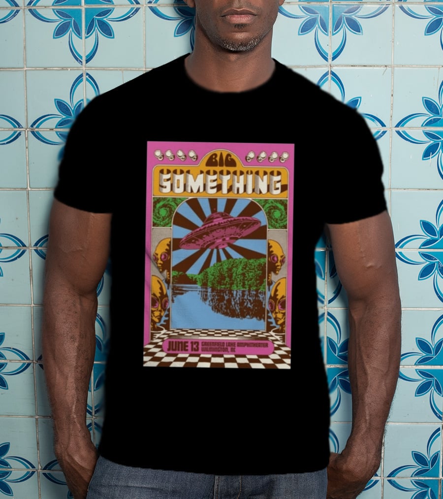 Big Something June 13 Greenfield Lake Amphitheater Wilmington NC Psychedelic With UFO Art And Alien Heads T-Shirt