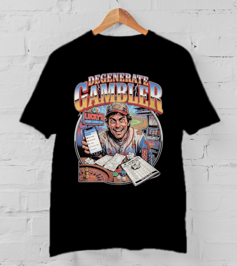 Degenerate Gambler Lucky's Casino And Sports Bar Vintage Sports Betting T-Shirt