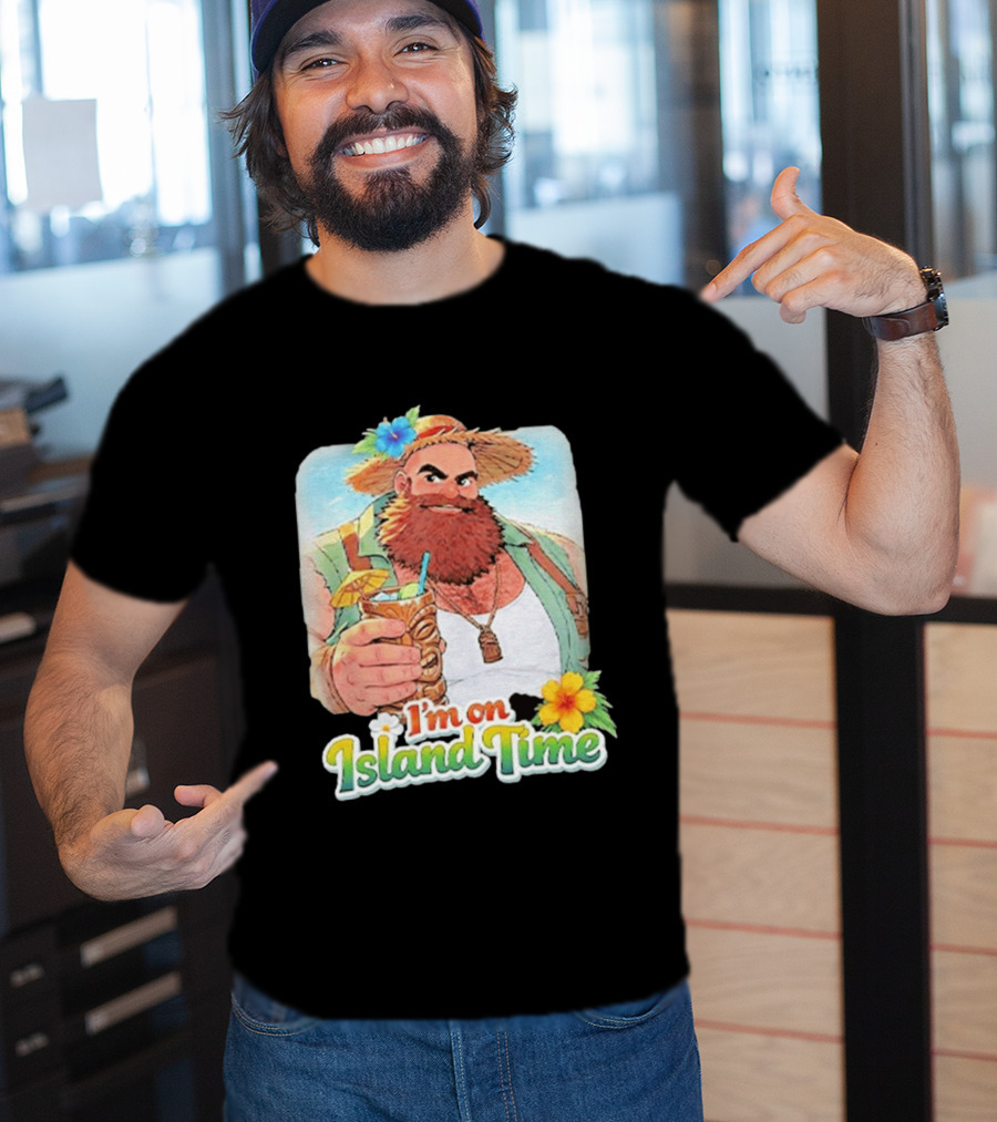 I'm On Island Time Tropical Relaxation With Tiki Drink And Hawaiian Flower T-Shirt