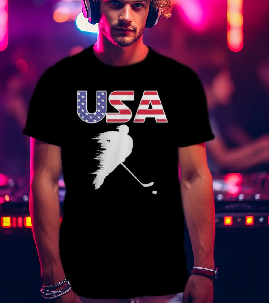 USA Stars And Stripes Ice Hockey Player T-Shirt