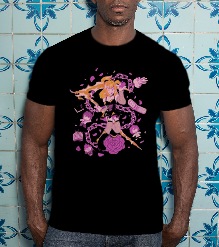 Angel Of Death Jav Anime Style Pink Chains And Rose T-Shirt