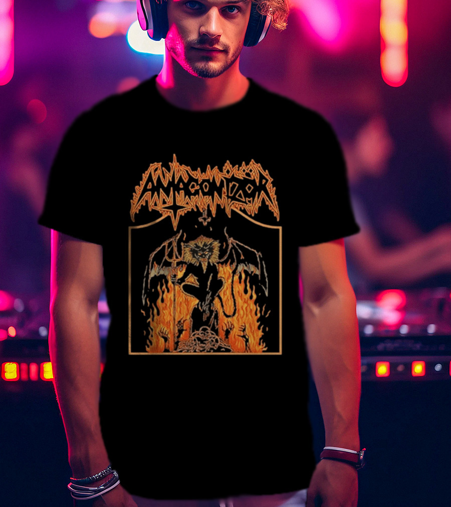 Antagonizör Into The Fires Flaming Skull Metal Demon T-Shirt
