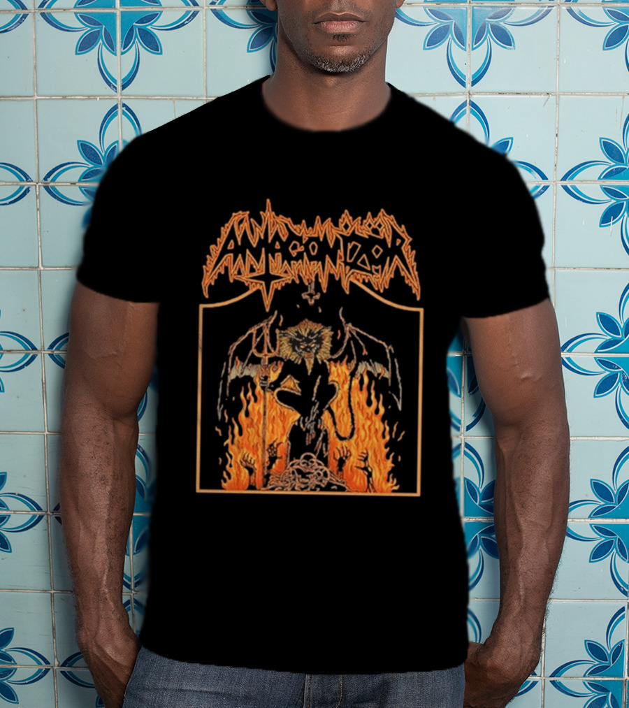 Antagonizör Into The Fires Flaming Skull Metal Demon T-Shirt