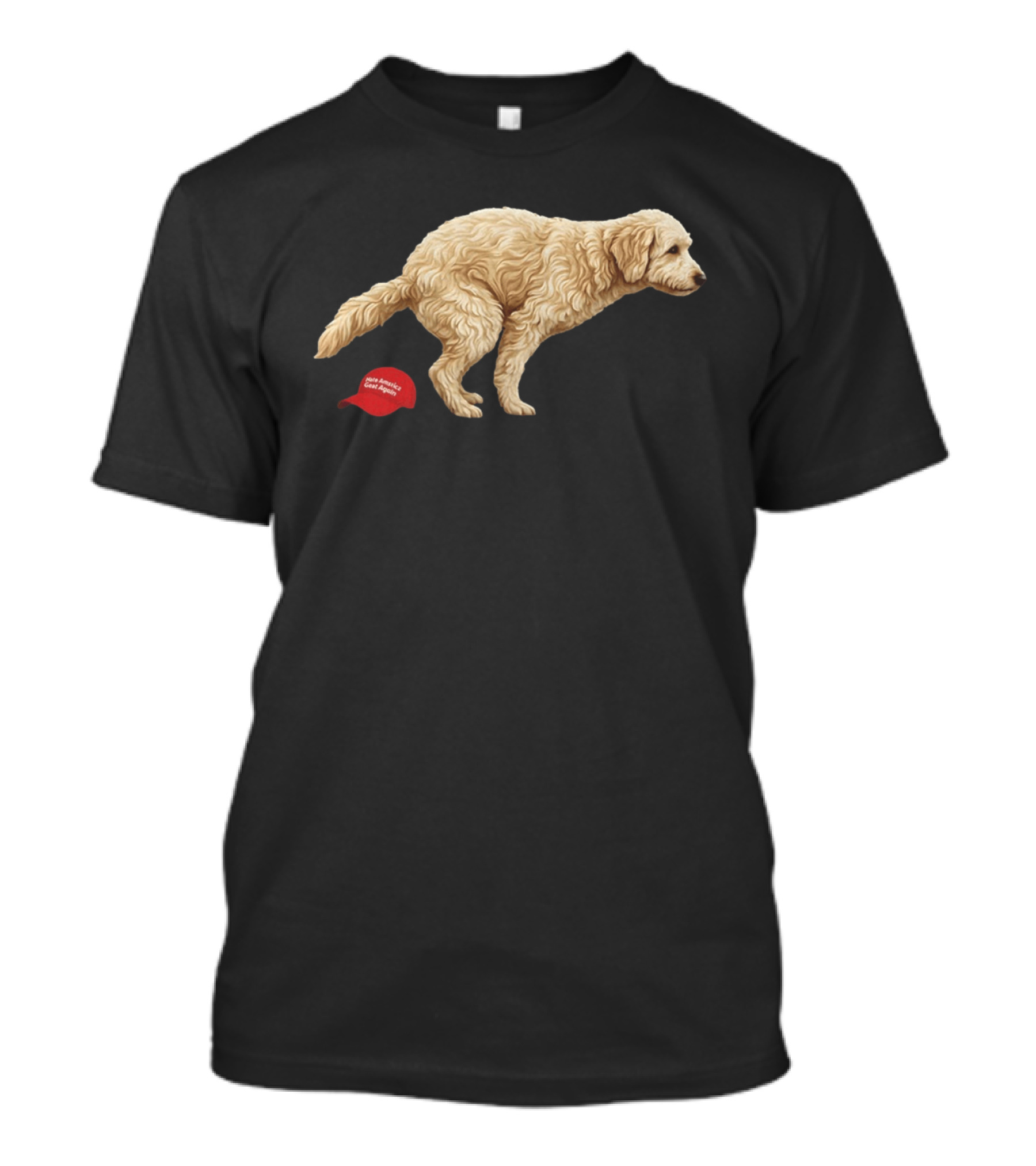 Golden Retriever Pooping On Make America Great Again Hat Anti Trump T-Shirt