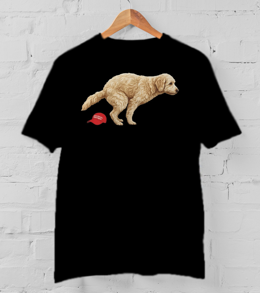 Golden Retriever Pooping On Make America Great Again Hat Anti Trump T-Shirt