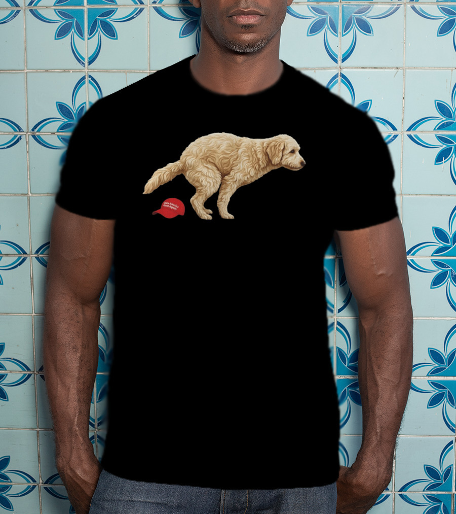 Golden Retriever Pooping On Make America Great Again Hat Anti Trump T-Shirt