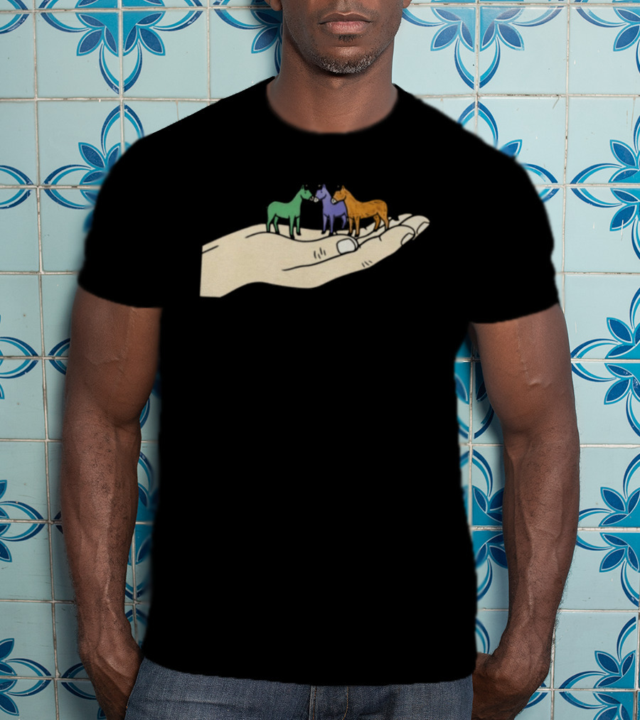 Hold Your Horses 2026 Hand Holding Colorful Figurines T-Shirt
