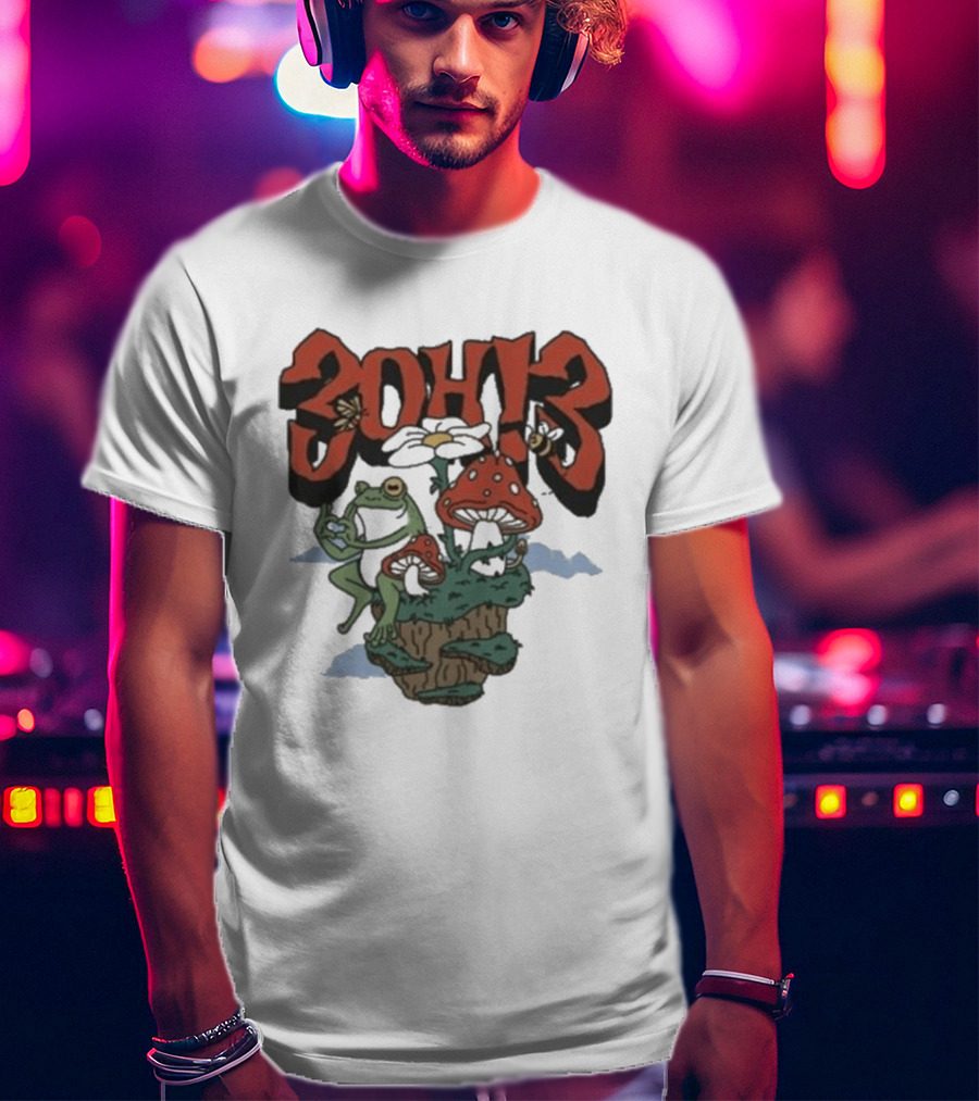 3Oh3 Mushroom Frog Fantasy With Bee And Flower T-Shirt